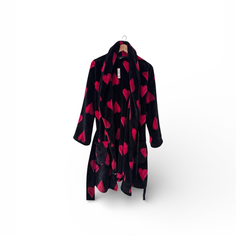 Victoria's Secret Black and Red Heart Plush Robe